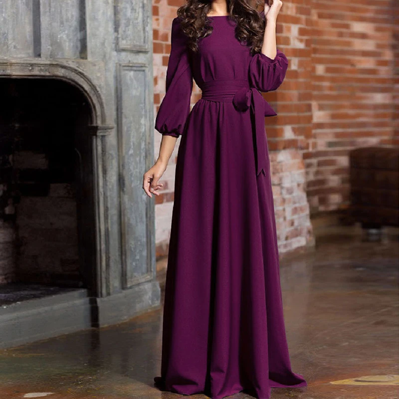 

2023 New Vintage Bandage Maxi Dress Women Lantern Sleeve Long Party Dresses Autumn Elegant Luxury Guest Wedding Evening Vestidos