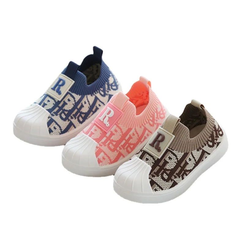 

Fashionable And Breathable Kid Girls Boys Sports Shoes Multicolor Knitted Toddler Baby Sneakers Casual Slip On Sneakers