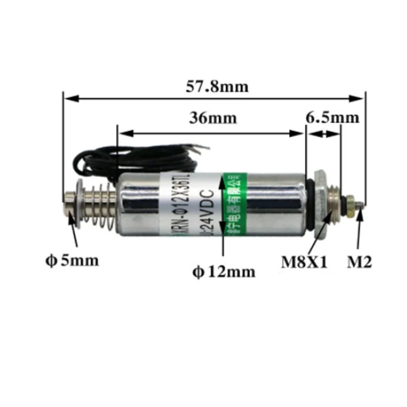 Цилиндрический маленький электромагнитный соленоид постоянного тока с нажимным выдвижным элементом, ход 20 Вт, всасывание 6 мм, сила удерживания 50 г, постоянный ток 12 В, 24 В