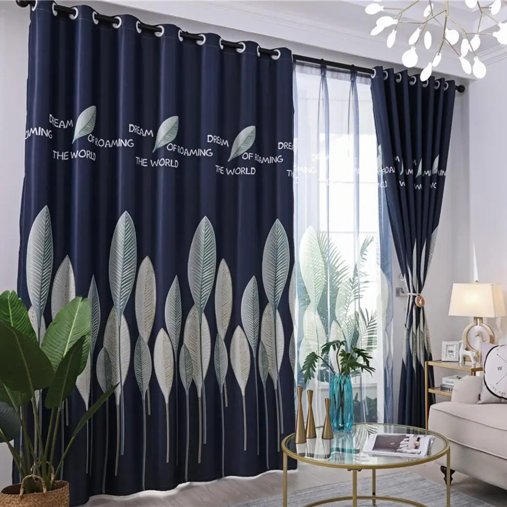 

Curtains for living room Reduce Light Curtain Modern Style Leaves Tulle Room Darkening Printed Curtain rideaux pour le salon