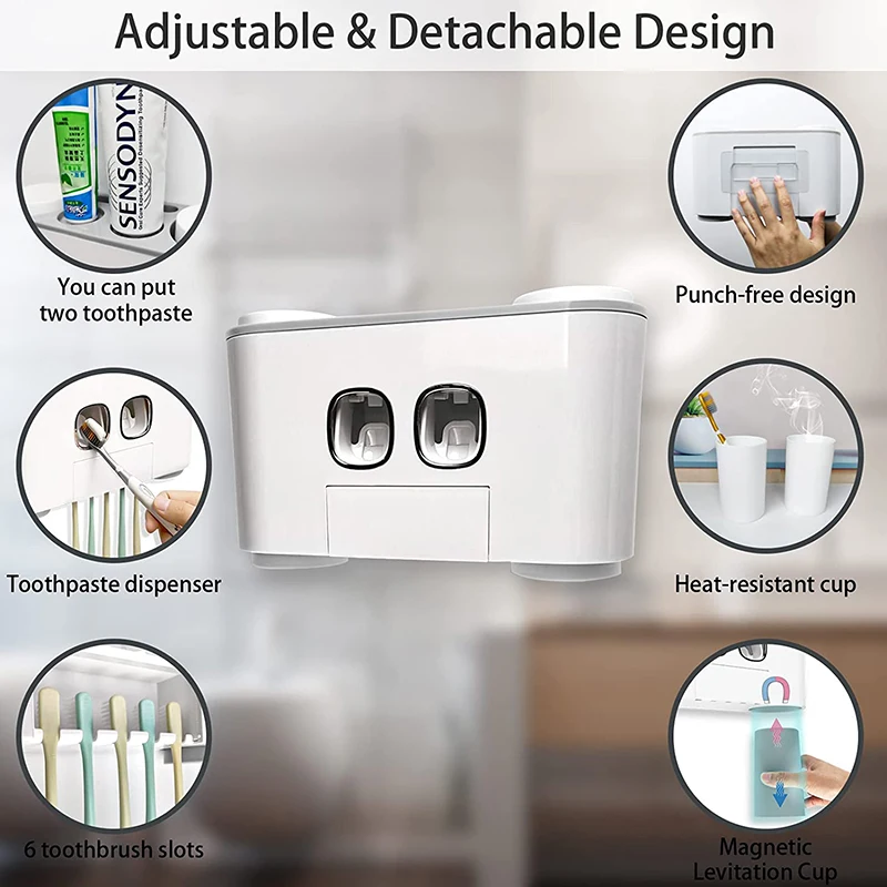 WIKHOSTAR Automatic Toothpaste Dispenser Magnetic Toothbrush Holder Bathroom Accessories Set Wall Mounted Squeezer |