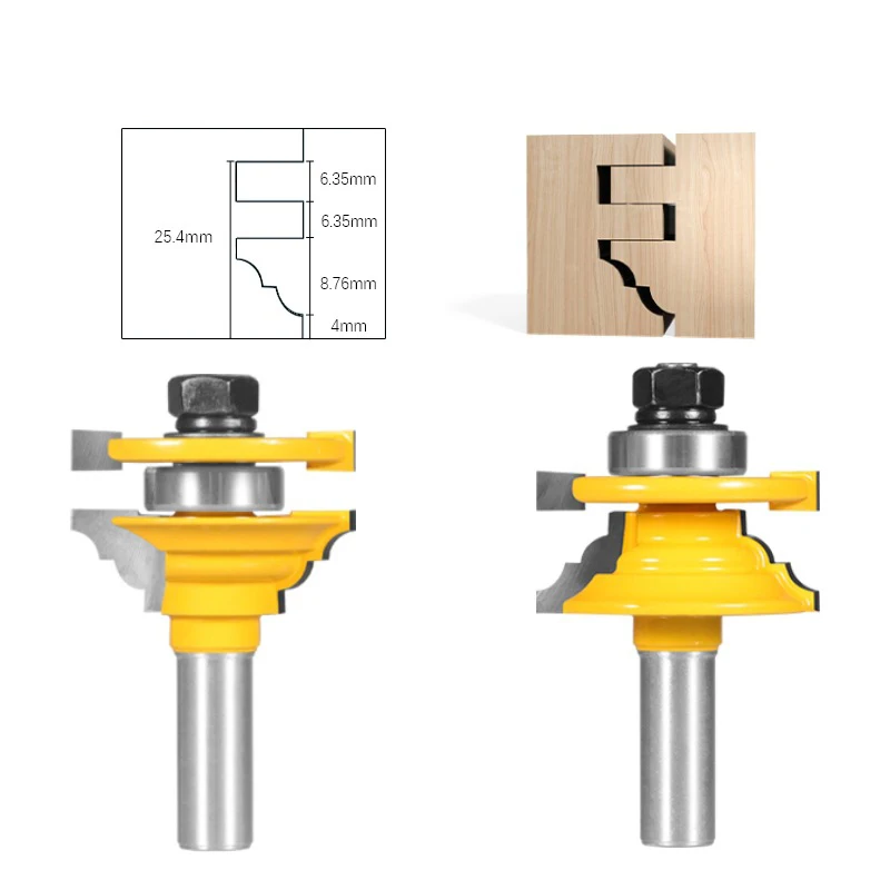 

8/12/12.7mm Shank Rail & Stile Router Bits-Matched Standard Door Knife Woodworking Cutter Tenon Cutter for Woodworking Tools