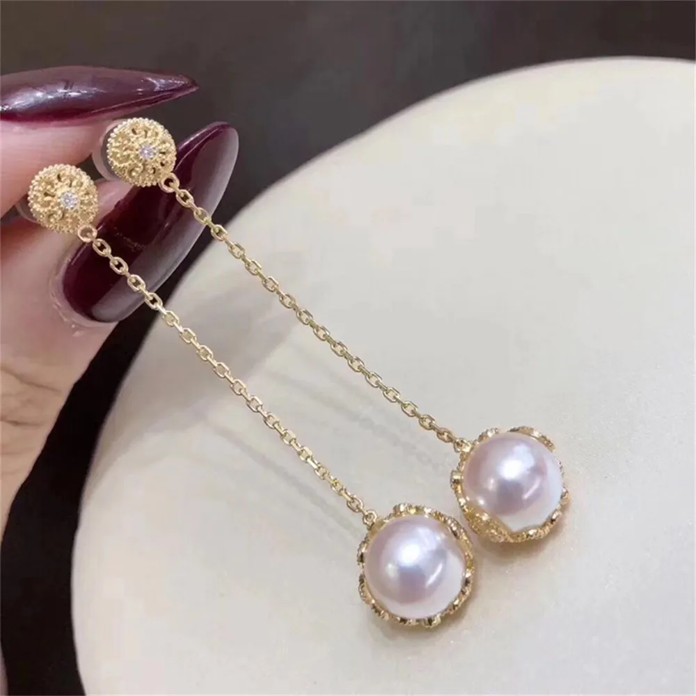 

DIY Pearl Accessories Empty Holder S925 Sterling Silver Lace Ear Thread Ear Studs Empty Holder Fit 8-9mm Beads