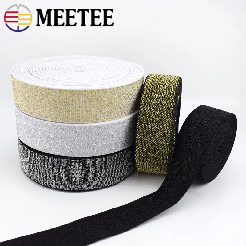 Meetee 2510 метров 20-50 мм золотистый, серебристый Шелковый эластичный ремешок, полиэстер, ткань, ремень для платьев, аксессуары для шитья (art.: 7b0cb91b6) - 7b0cb91b6