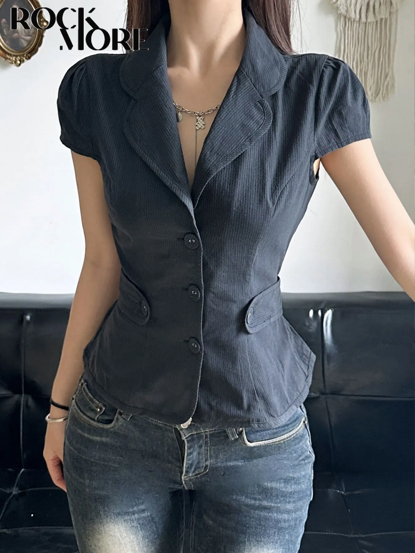 Женская Облегающая Полосатая Блузка Rockmoer Y2K Элегантный Индивидуальный Топ С