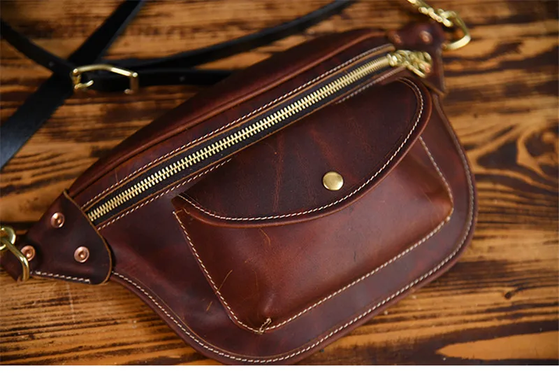 Fashion vintage high quality crazy horse cowhide men's small chest bag daily outdoor sports genuine leather teens crossbody bag