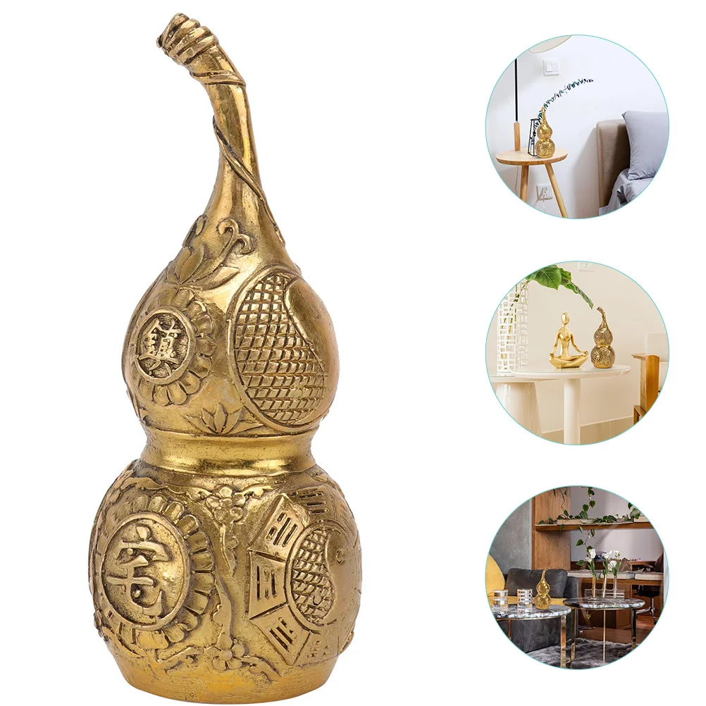 

Gourd Wu Lou Chinese Brass Fengshui Ornament Copper Shui Feng Decorations Charm Lu Statue Hu Luck Figurine Amulet Wealth Groud