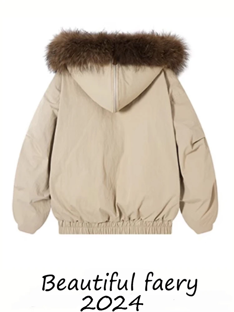 Женский пуховик с большим меховым воротником енота зимняя утолщенная теплая