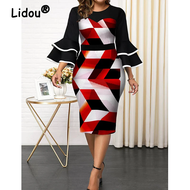 Women Plus Size Party Dress Corset Printing Multicolor Fashionable Dream Dresses Female Butterfly Sleeve O-neck Elegant Robe