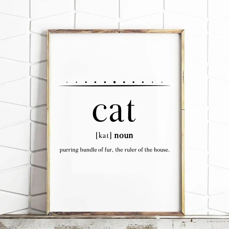 

Minimalist Wall Art Black and White Poster Cat Word Definition Canvas Painting HD Print Wall Picture Home Decor Interior Decor