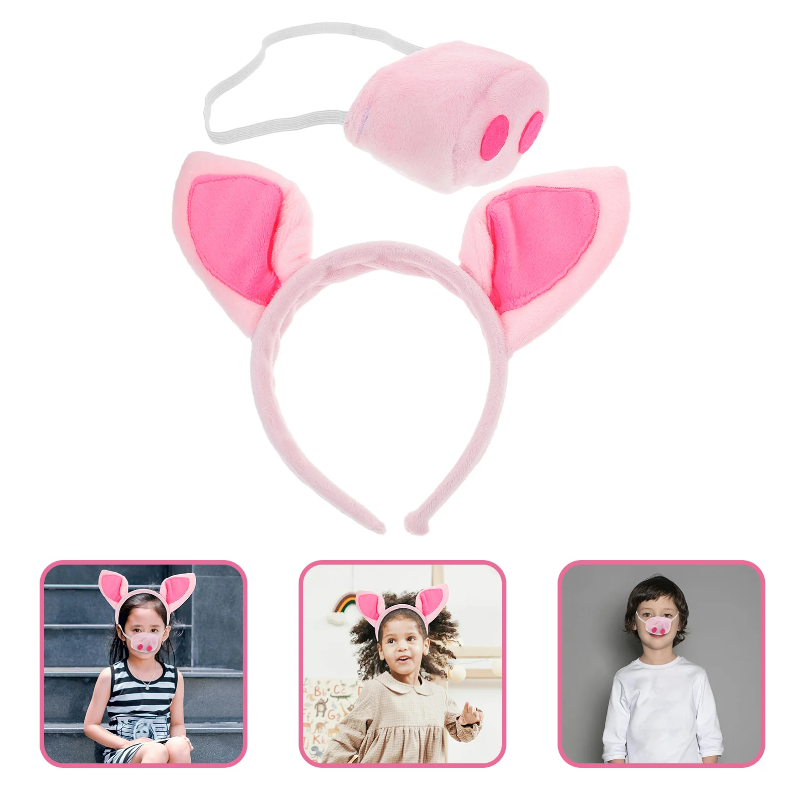 Mardi Gras Pig Mask Headband Set Pigs Ears Animal Headgear Costume Cloth Nose Prop
