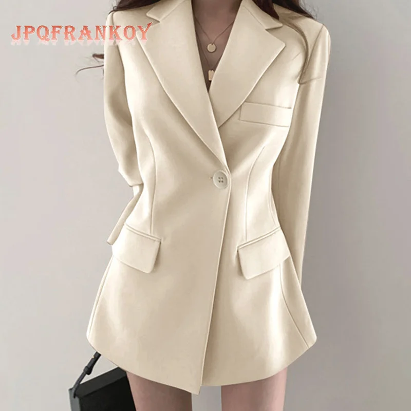 

JPQF 2022 Suit Jacket Female Spring Summer Solid Color Korean Version Design British Style Lady Women Crop Blazer Fashion