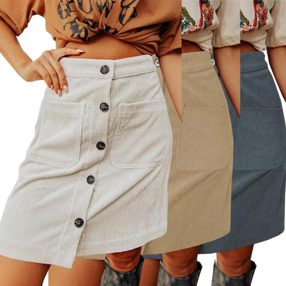 

Chic Female Elegant Slim A-line Corduroy Skirt Pencil Skirt Warm Solid Color
