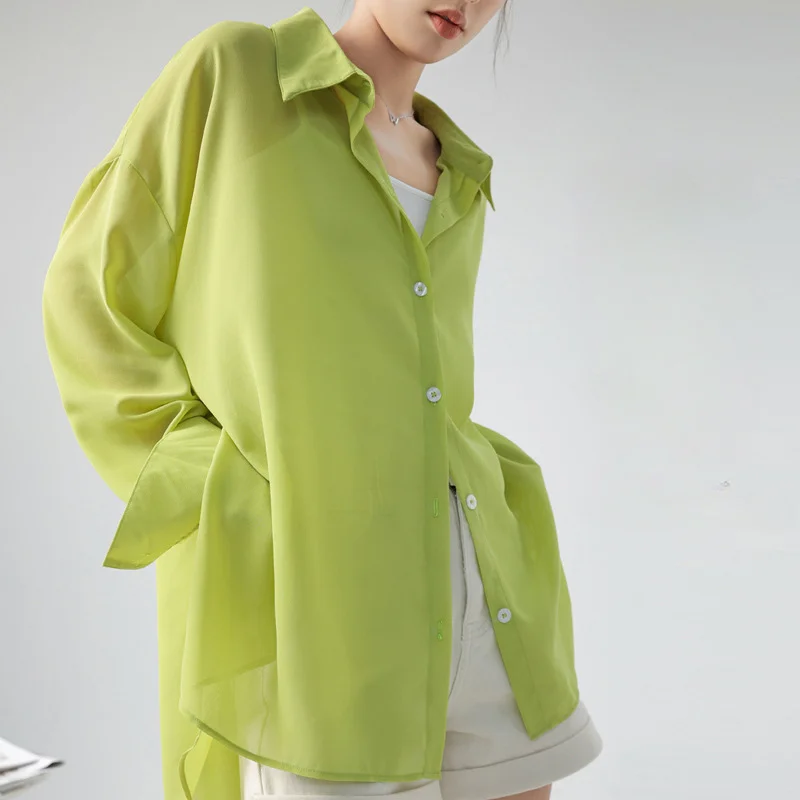 

2023 Summer Trend New Thin Long Sleeve Sunscreen White Shirt Long Chiffon Tops for Women Blouse Blusas Femininas Elegantes