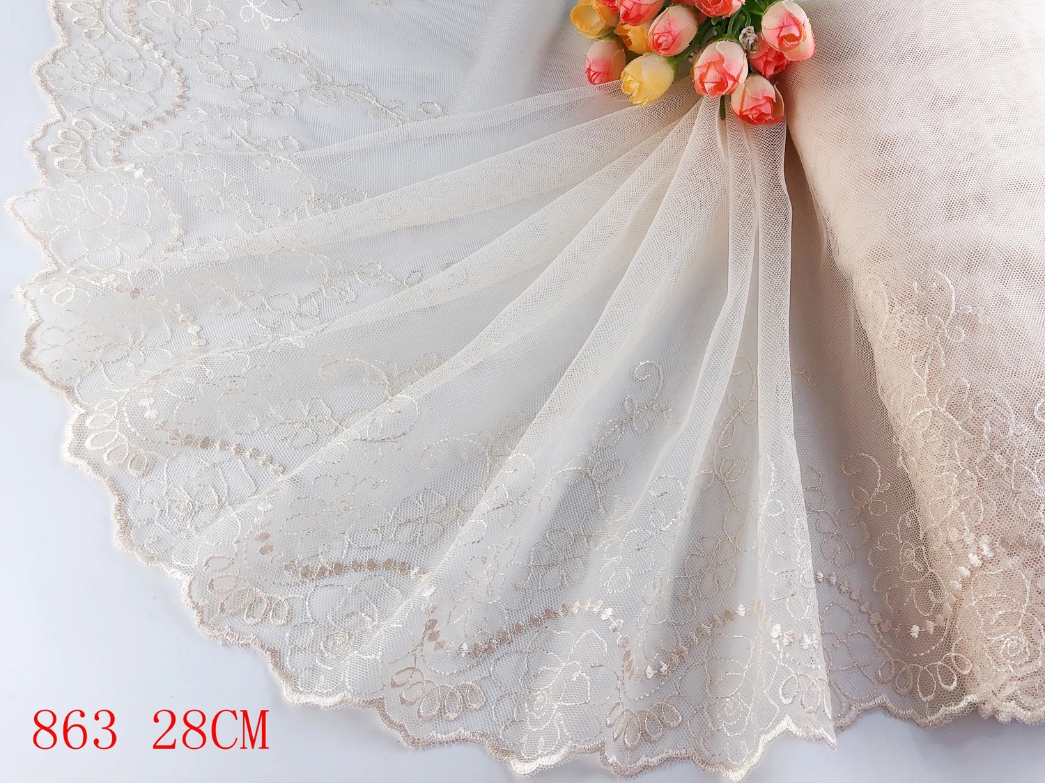 

Wholesale lot 11"*1 yard champagne Delicate Embroidered flower tulle Lace Trim sewing DIY 863