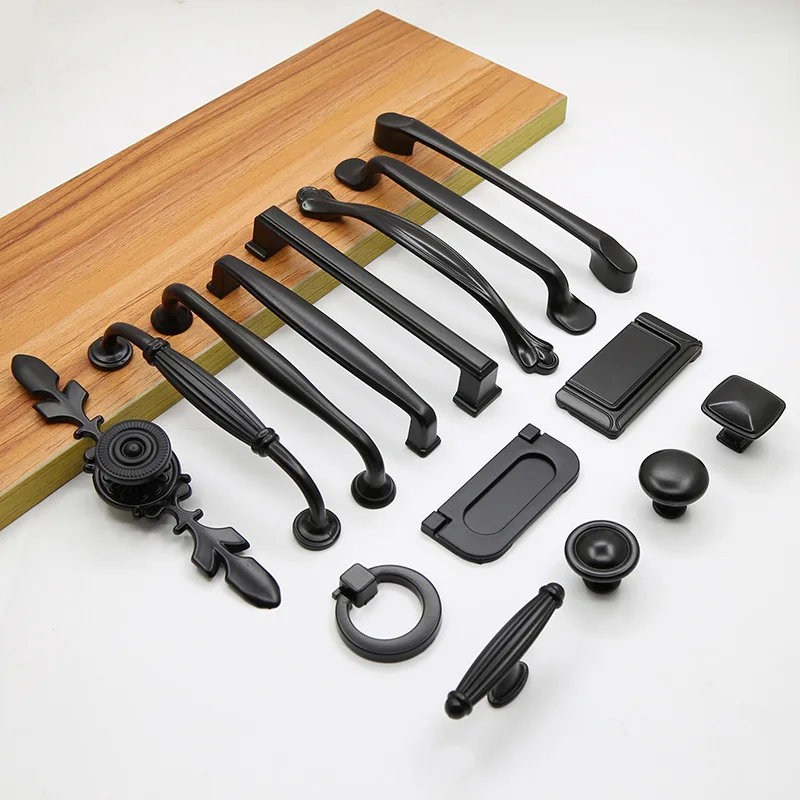 

Black Handle Aluminum Alloy Cabinet Wardrobe Handle North European Modern Simple Cabinet Furniture Handle Solid Thickened Knobs