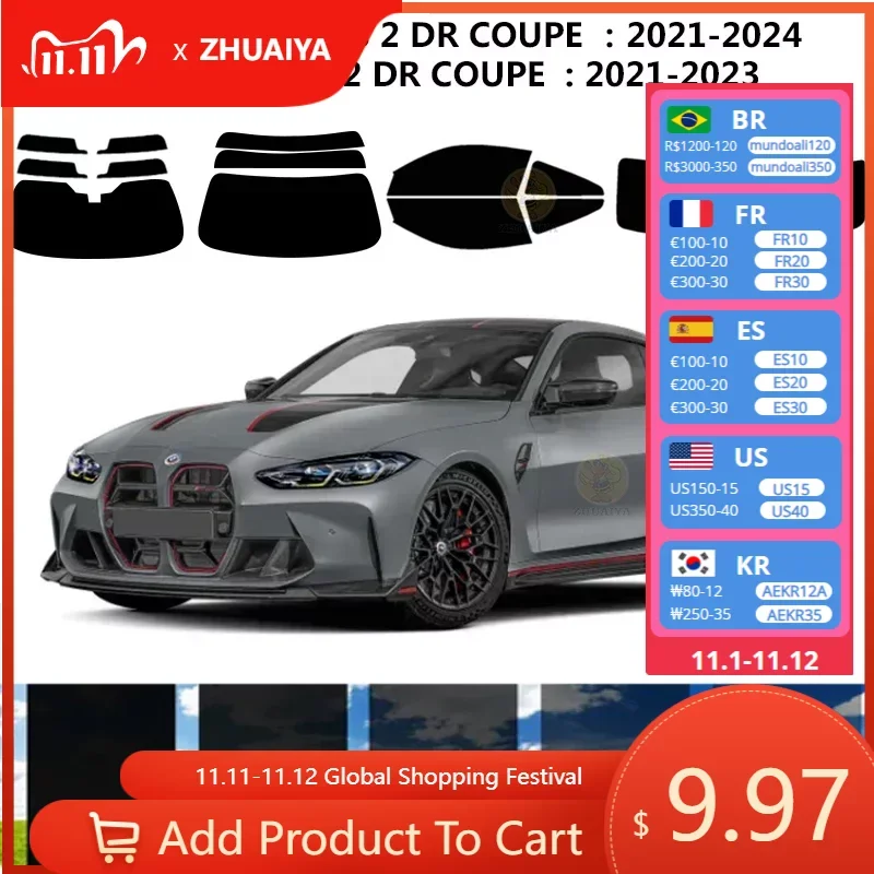 

Нанокерамическая Автомобильная УФ-пленка Precut для окон, автомобильная оконная пленка для BMW M4 F82 2 DR COUPE 2021-2023