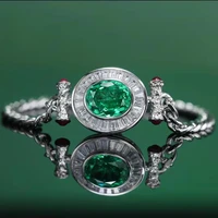 luxury green crystal imitate emerald oval bracelet chain charm female elegant metal cuban wrist chain bracelet for women jewelry