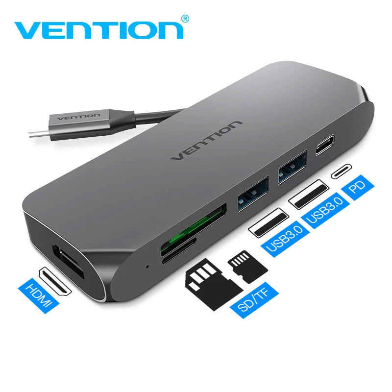 

Vention USB Type C концентратор USB C к HDMI-совместимый RJ45 SD ридер PD 100 Вт Зарядное устройство USB 3,0 концентратор для MacBook Pro док-станция сплиттер