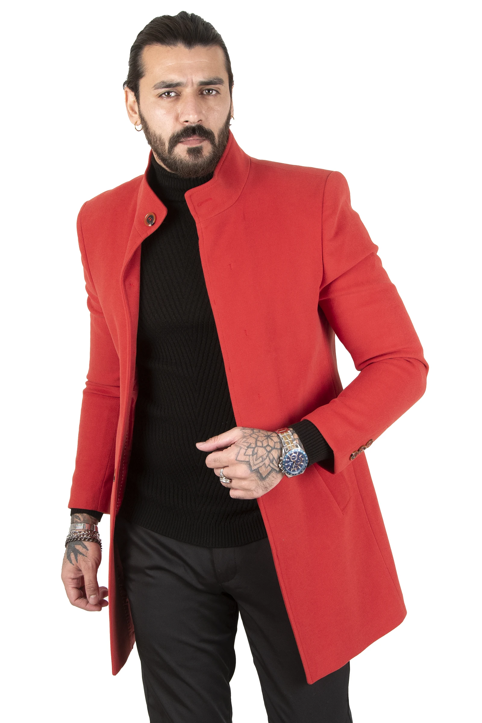 DeepSEA Crew Neck Sheer Collar Italian Cut Male Stamp Coat 2301808