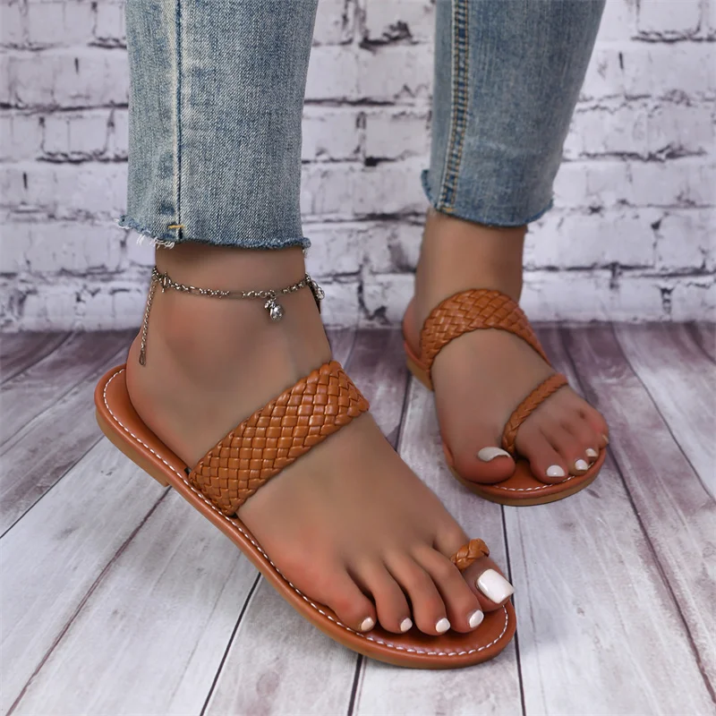 Summer Solid Color Flat Sandals Fashion Open Toe Outdoor Slippers Casual Beach Women's Shoes Plus Size  Zapatos De Mujer Slides