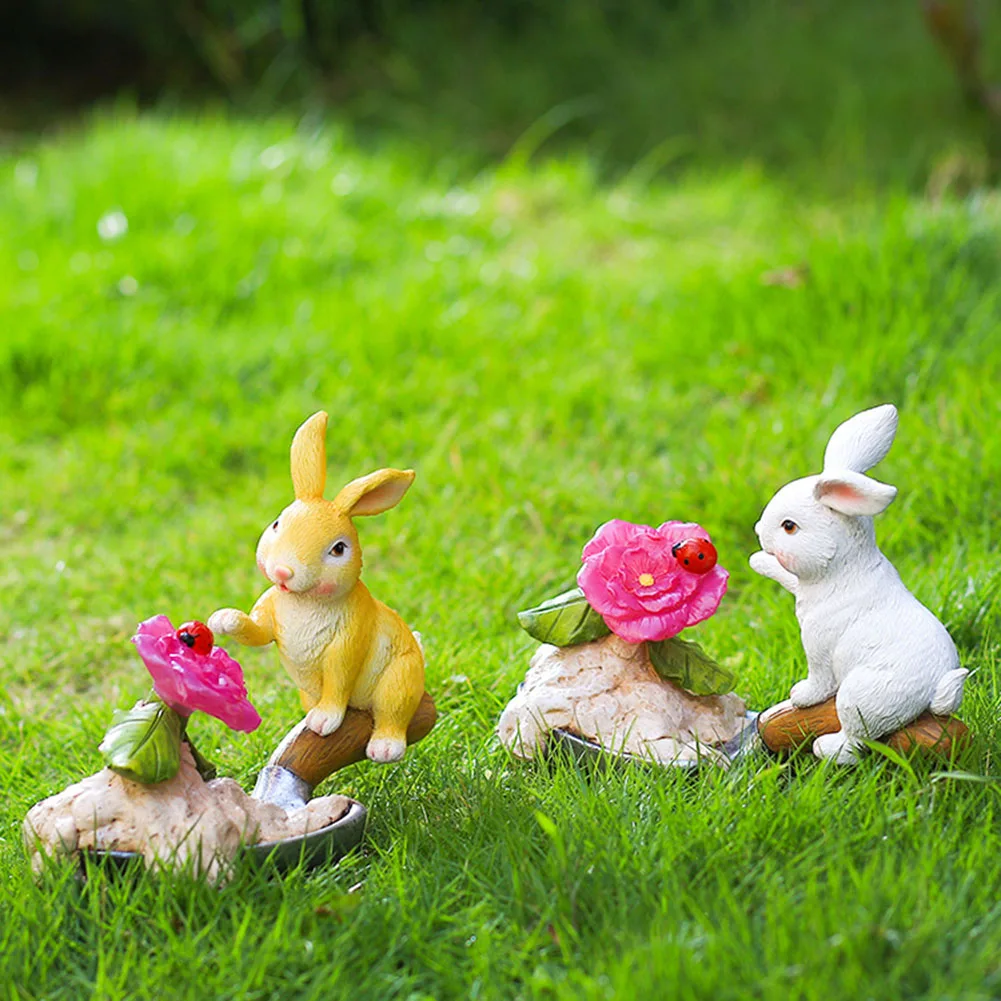 

Solar Rabbit Decorative Lamp Hand Painted Resin Rabbit Ornaments Light Light-Controlled Durable Waterproof for Balcony Driveway
