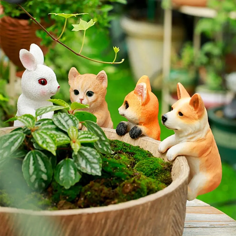 

New Cute Hanging Cup Resin Decoration Cat Dog Rabbit Flower Basket Edge Decor For Garden Design Potted Plants Ornament