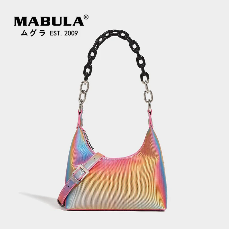 

MABULA Gradient Colorful Half Moon Women Shoulder Bags High Quality Soft Leather Phone Purse Small Tote Handbag Crossbody Bag