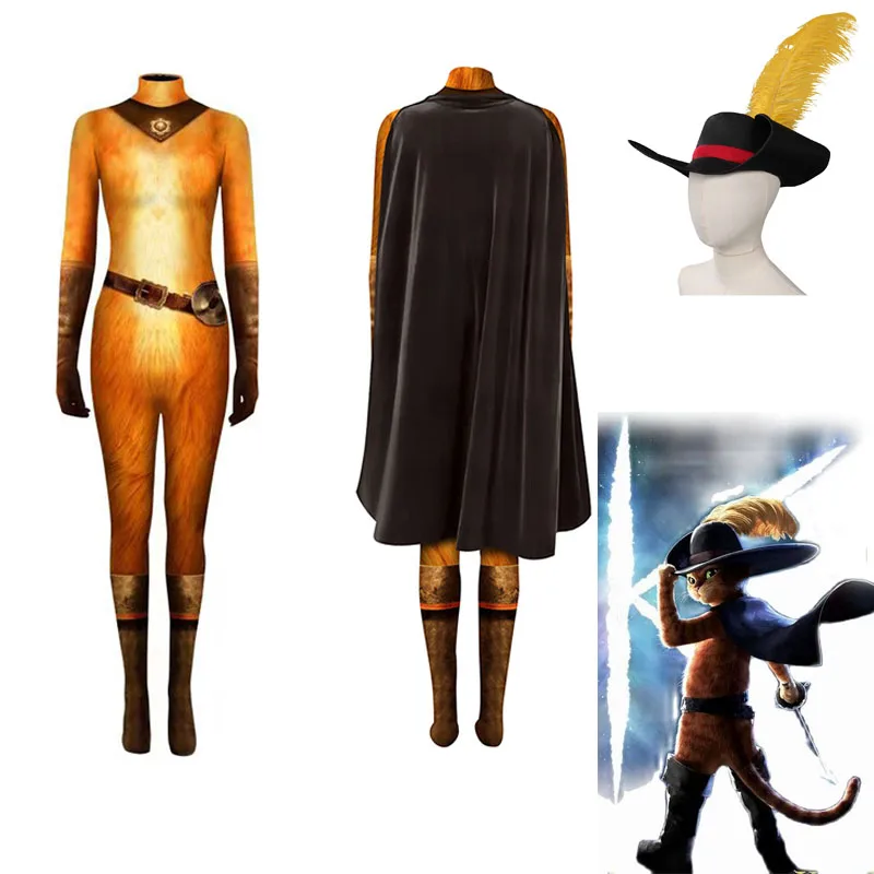 

Hot Sales Adult Children Puss in Boots Puss Costume For Kids Cosplay Jumpsuit Cloak Hat Outfits Halloween Carnival Suit