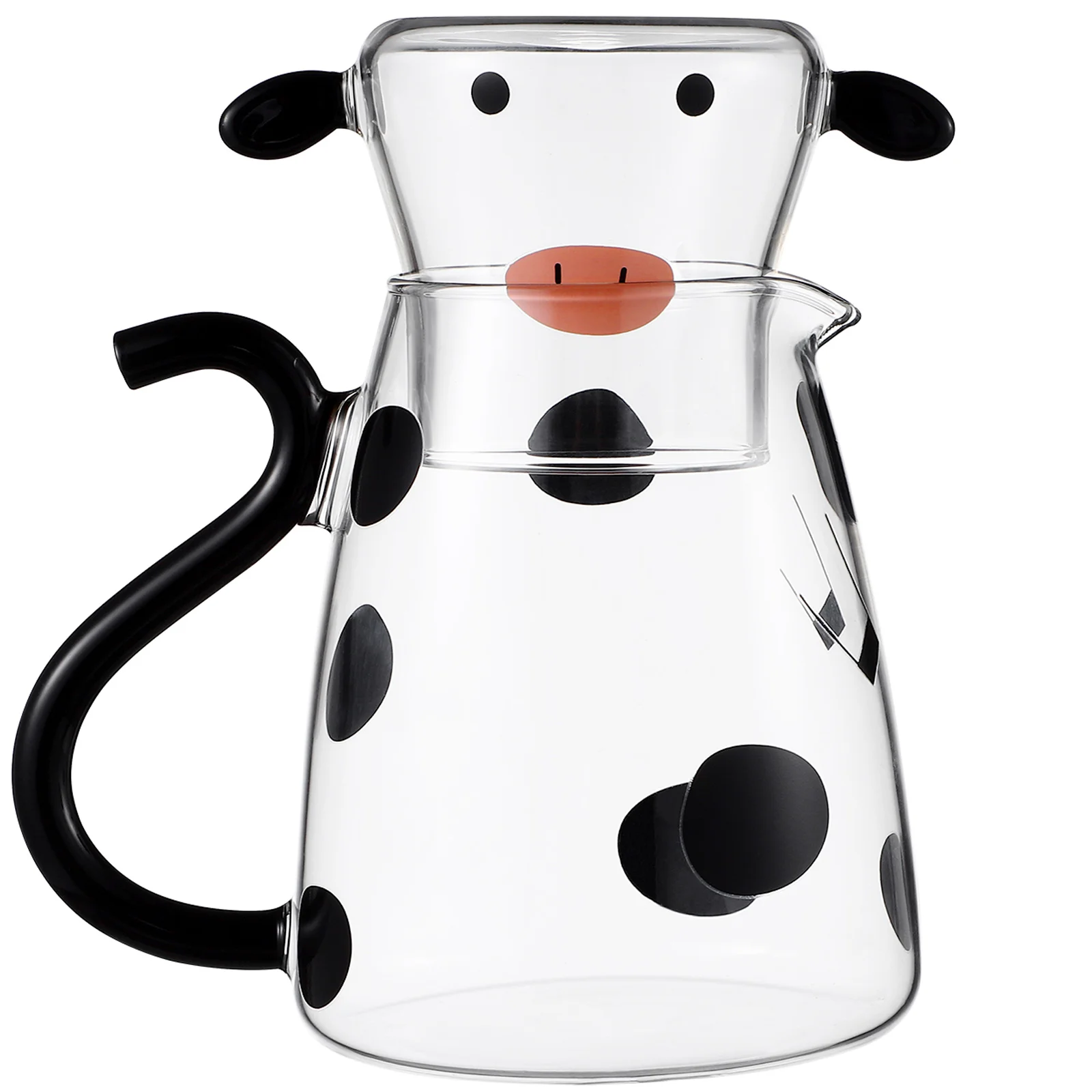 

Cartoon Cow Glass Water Pitcher with Glass Cup Lovely Cow Shape Glass Kettle Tea Pot Coffee Pot Juice Dispenser with Cup