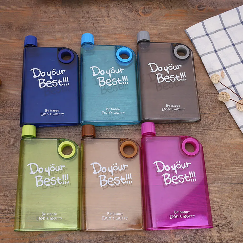 

380ml Flat Water Bottle A5 Memo Notebook Plastic Transparent Leak Proof Sport Travel Water Bottle