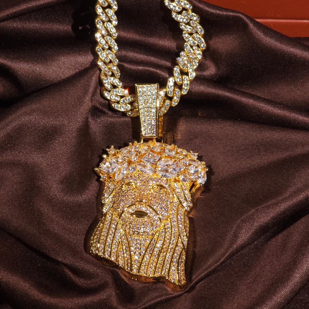 Фото ICEC хип-хоп цирконий кулон с головой Иисуса Iced Out AAAAA CZ Шарм модные украшения рок-реппер аксессуар подарок кубинская цепочка №3