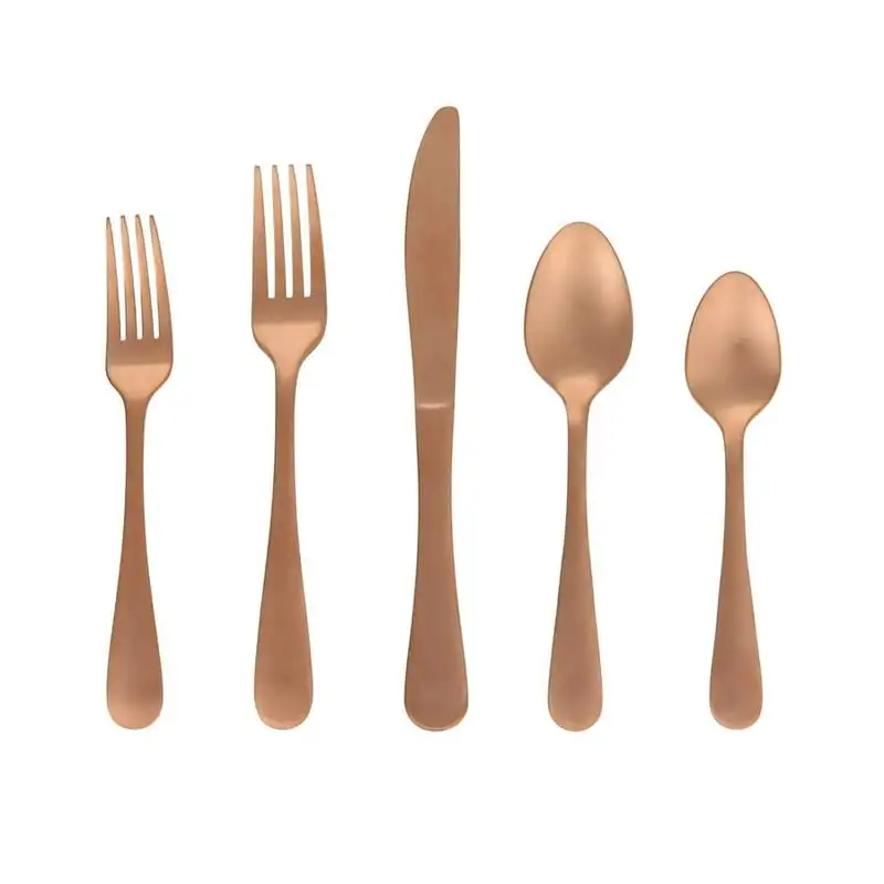 

20 Piece Flatware Set - Rose Gold Matte Finish Wooden utensils Set de cocina Tenedores Chopstick and spoon set Cubiertos portati
