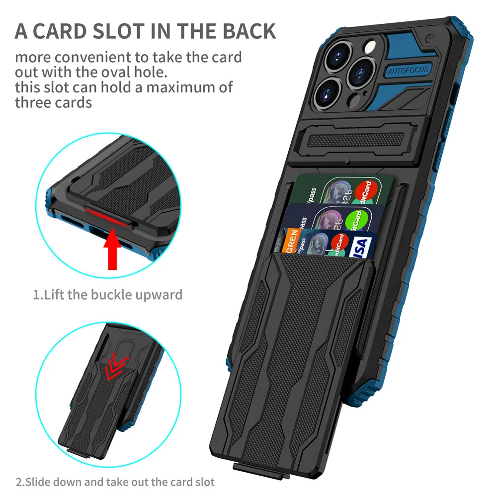 

Armor Case For iPhone 14 Max Case For iPhone 14 Pro 13 12 11 XR Xs Max Card Armor Stand Holder Cover On For iPhone 14 Max Funda