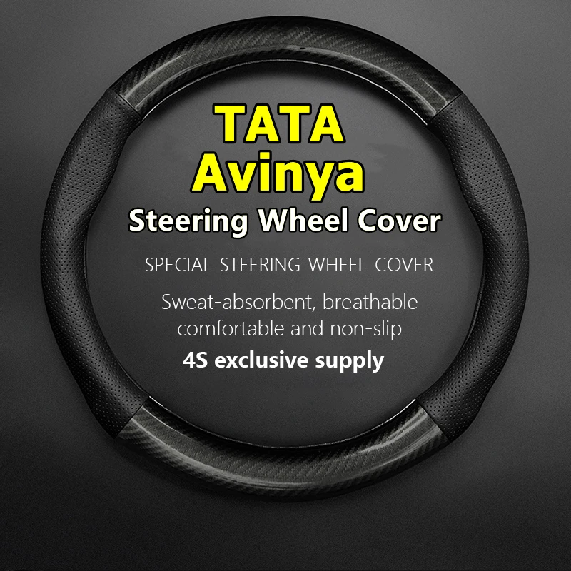 

Fiber Leather For TATA Avinya Steering Wheel Cover Genuine Leather Carbon Fiber