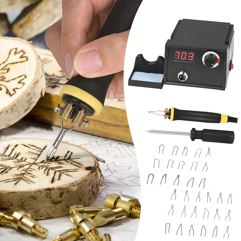 Wood Burning Kit,Pyrography Machine Wood Burning Tool Set Temperature Adjustable With 33 Wire Nibs For Wood Engraving Craft