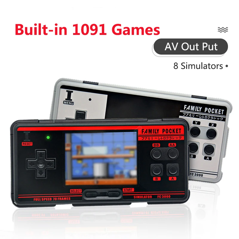 

FC3000 Mini Handheld Retro Game Console 2G 8 Bit 8 Simulator Built-in 1091 Classic Game Support TV AV Out Put Video Game Console