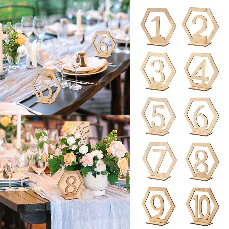 

10pcs 1-20 Wooden Table Number Hexagon Wood Seating Place Cards Birthday Party Decoration Wedding Engagement Seat Numbers Signs