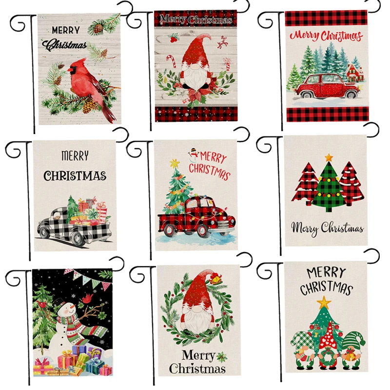 

Садовый баннер на рождественскую елку, двустороннее уличное украшение для рождественской вечеринки, домашний декор, садовый декор