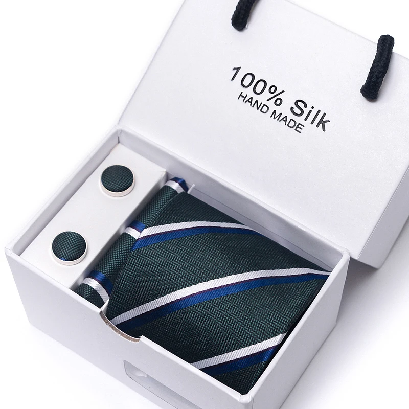 

Woven 65 Colors Silk Tie Handkerchief Cufflink Set Necktie Box Sliver Paisley Shirt Accessories Man's Wedding Gift Holiday