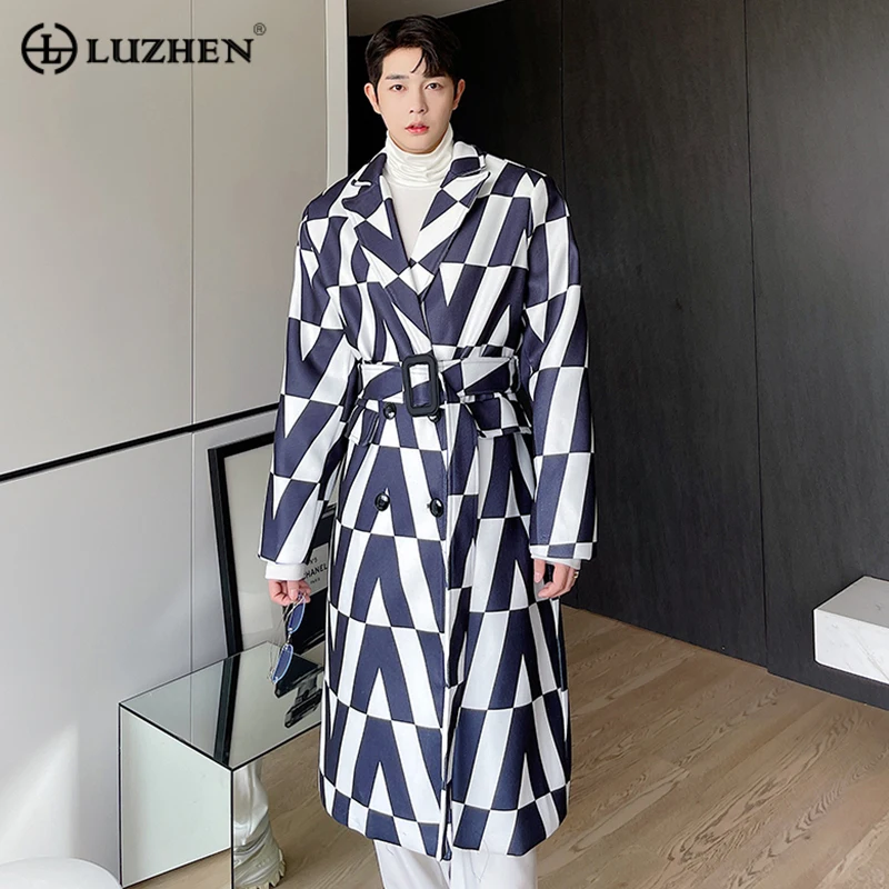 

LUZHEN Korean Fashion New Woolen Coat Trendy Men's Over Knee Length Double Row Tweed Overcoat Winter Male Elegant Clothes 7709fc