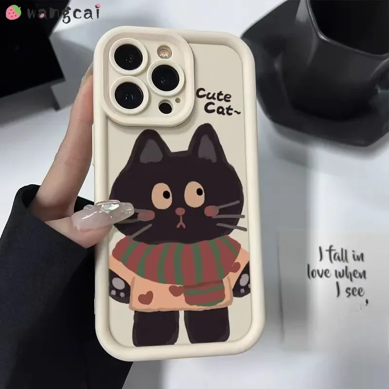 Для Realme C63 C67 8 8S Q3 11 11X 12 Pro+ NFC GT Neo 5 GT3 Narzo 30 60X Y2K Чехол для телефона Cartoon Love Scarf Cat Soft Cover