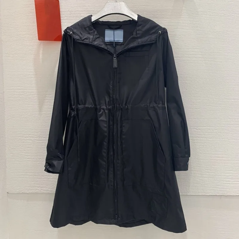 

Spring and summer Ms. Long pattern hooded Trench coat Y2K Casual jacket loin Cultivate one's moral integrity Solid color girlish