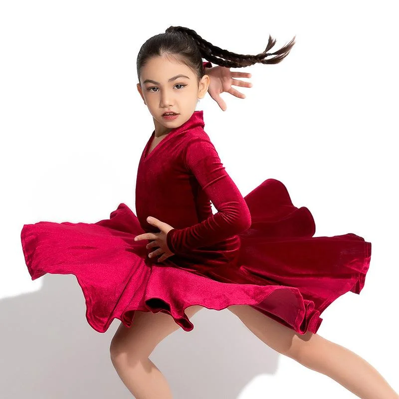 

Elegant Children's Ballet Wear Pole Dance Waltz Ballroom 2pcs Suit Latin Costume Solid Color Street Clothes For Teenagers