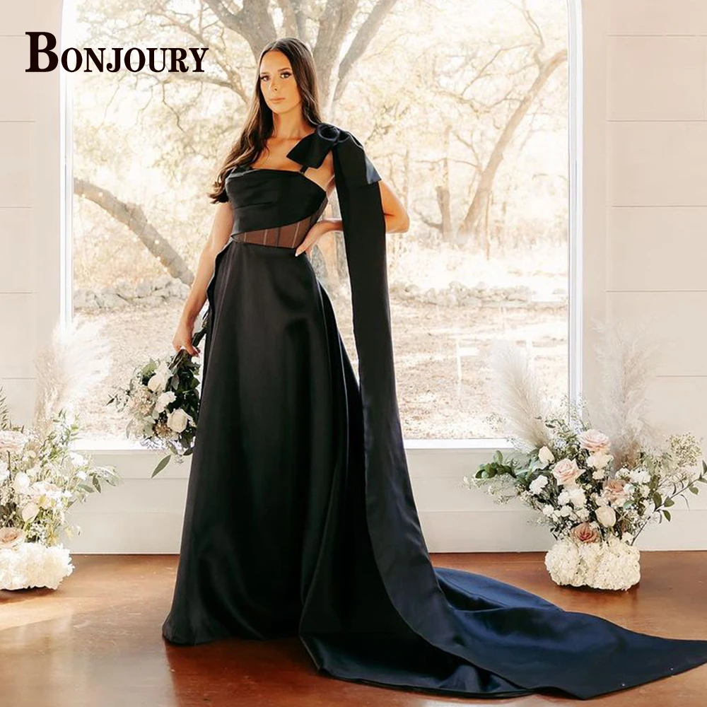 

BONJOURY Attractive Bow Wedding Dresses For Woman 2024 Bridal Satin Illusion Pleat A-line Vestidos De Noiva Made To Order