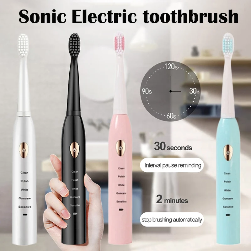 

Sonic Electric Toothbrush For Adults Whitening Timer Soft Hair IPX7 Waterproof 5-gear Mode USB Charging Teeth Brush 4 Colors