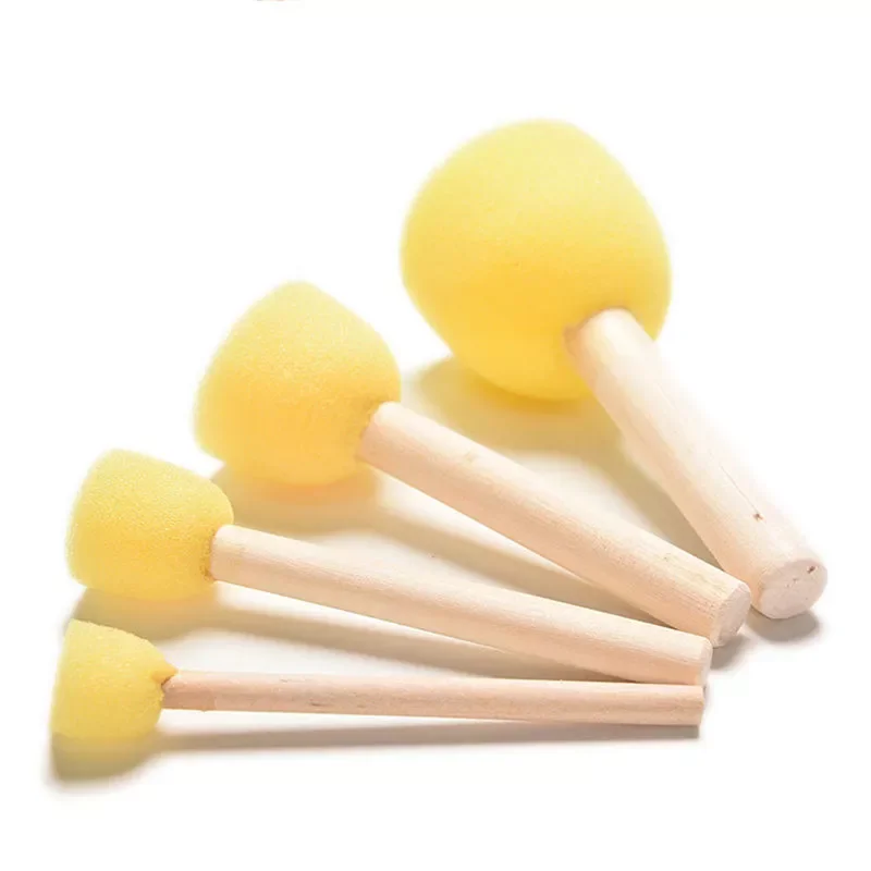 

4Pcs Original Wooden Handle Sponge Paint BrushPainting Graffiti Early Toy Art Supplies Wholesale