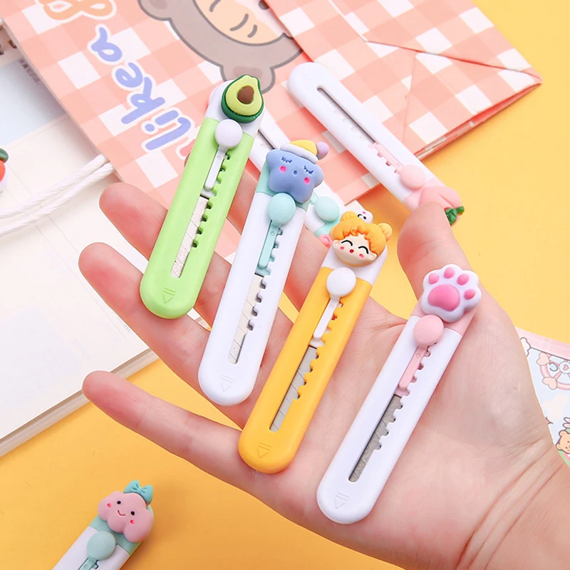 1pcs Kawaii Utility Knife Retractable Box Cutters Sharp Easy To Use Cutting Tools For Opening Letters Packages Cardboard Boxes - купить по