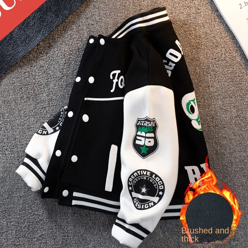 

Новинка 2022, демисезонная и зимняя куртка, однобортная бейсбольная куртка для мальчиков и девочек, детская куртка, повседневная спортивная о...