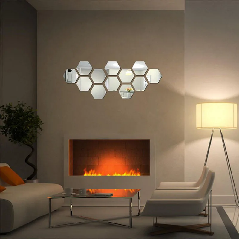 12Pcs/set Hexagon Mirror Sticker Diy Wall Stickers 3D Acrylic Self-Adhesive Aisle Floor Decor Bathroom Modern Decals |